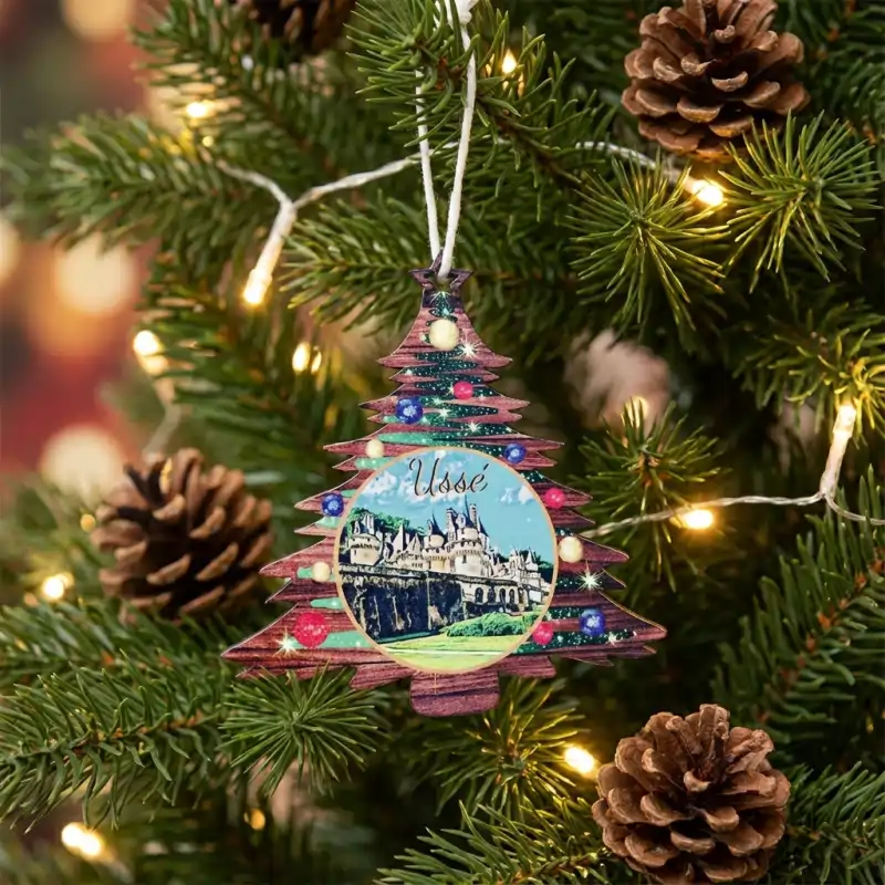 Boules de Noël classiques en bois, forme sapin