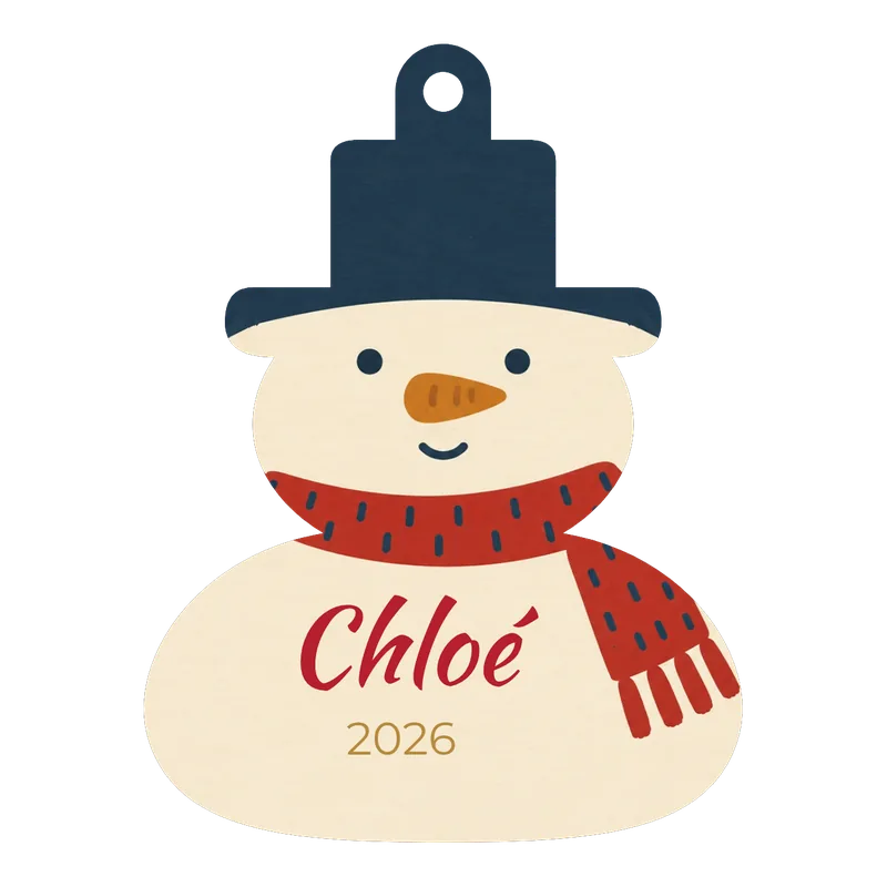 Boule de Noël en bois en forme de bonhomme de neige, au prénom de Chloé