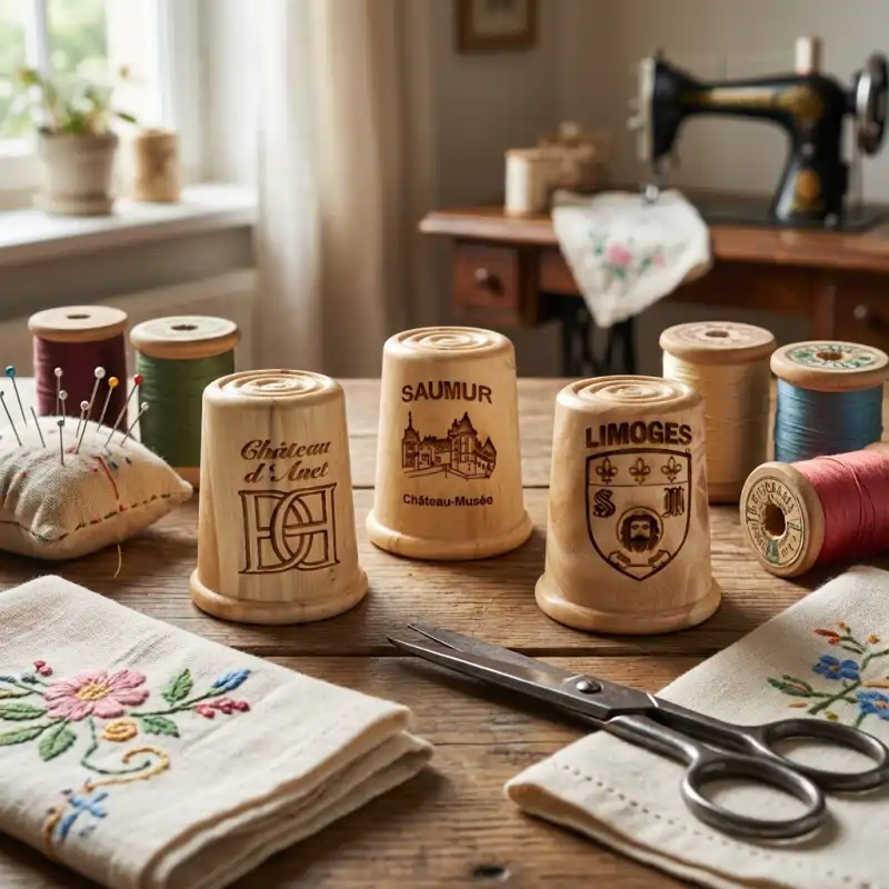 Dés à coudre en bois de buis gravés au laser - vue 2