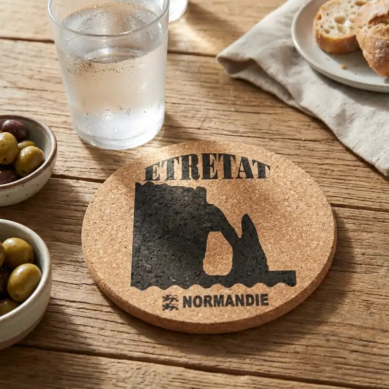 Sous-verre en liège personnalisé, objet écologique imprimé en couleur