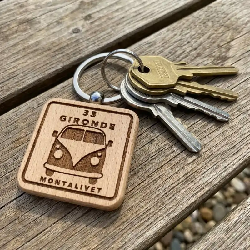 Porte-clés bois hêtre carré personnalisé