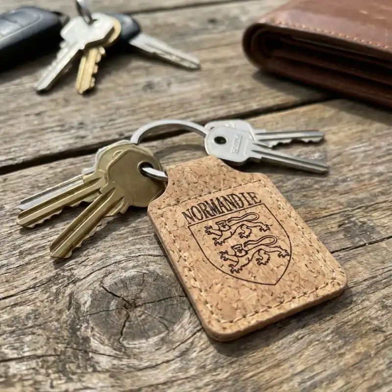 Porte-clés liège naturel gravé, matière naturelle et légère