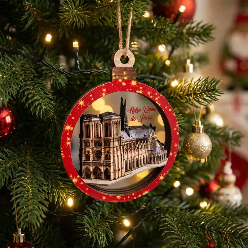 Suspension en bois avec effet de relief 3D et fond miroir - vue 2