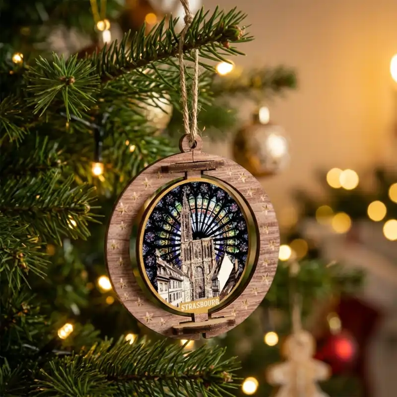 Boule de Noël en bois à centre pivotant 360°