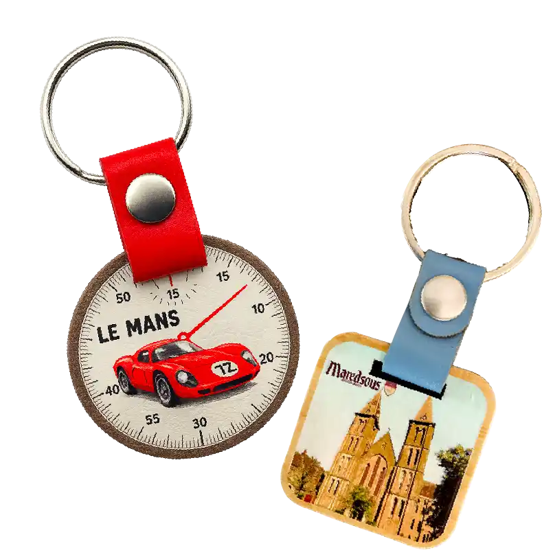 Porte-clés en bois avec attache en cuir
