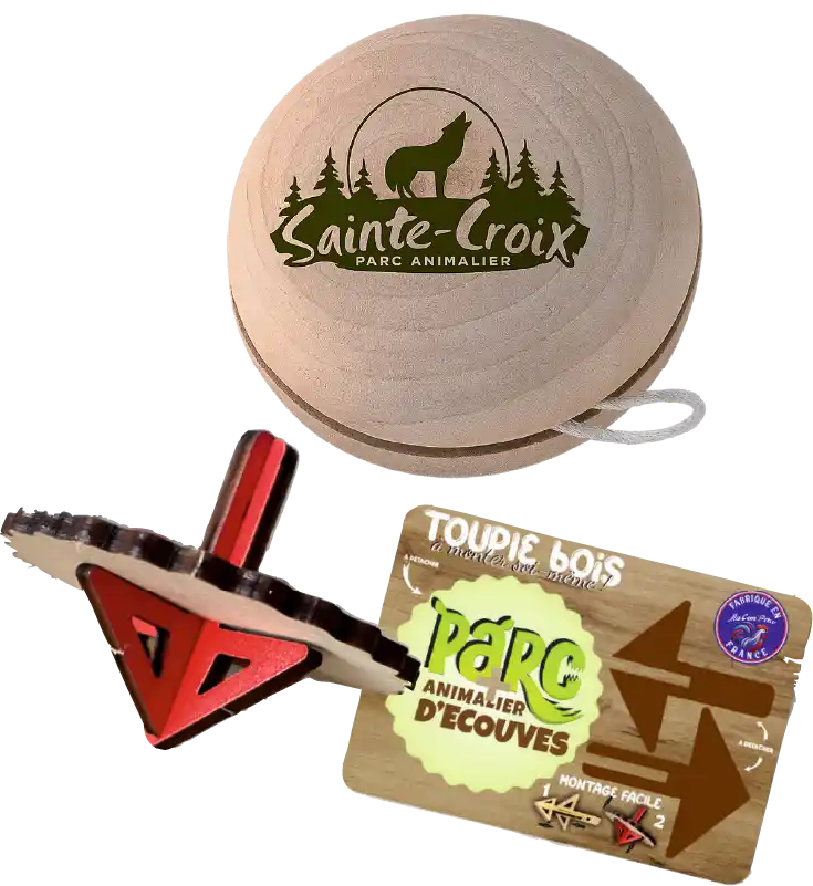 Jeux en bois personnalisés : yoyo, mikado, dominos